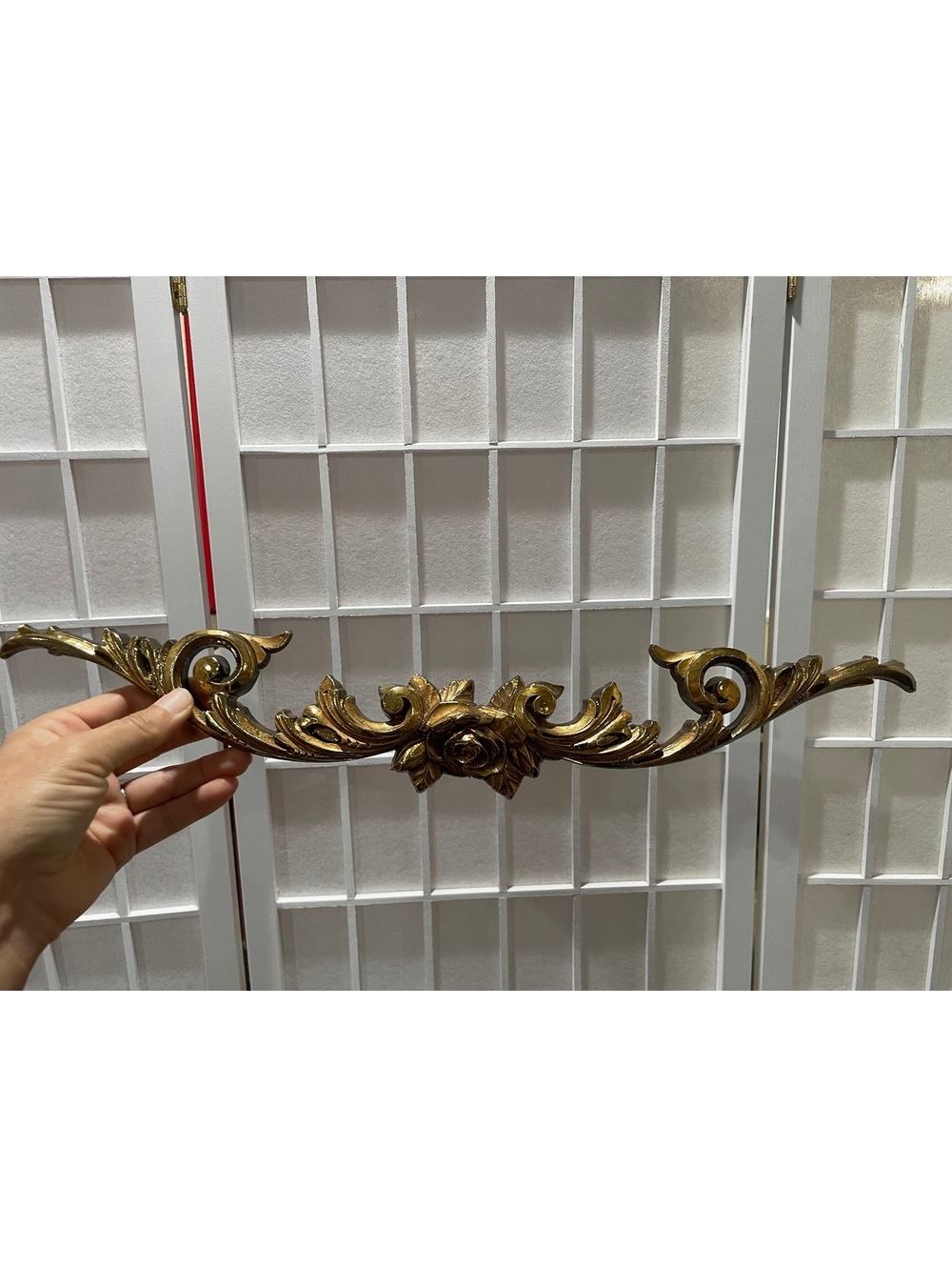 Vintage Ornate Gold and Black Decorative Applique with Floral Design